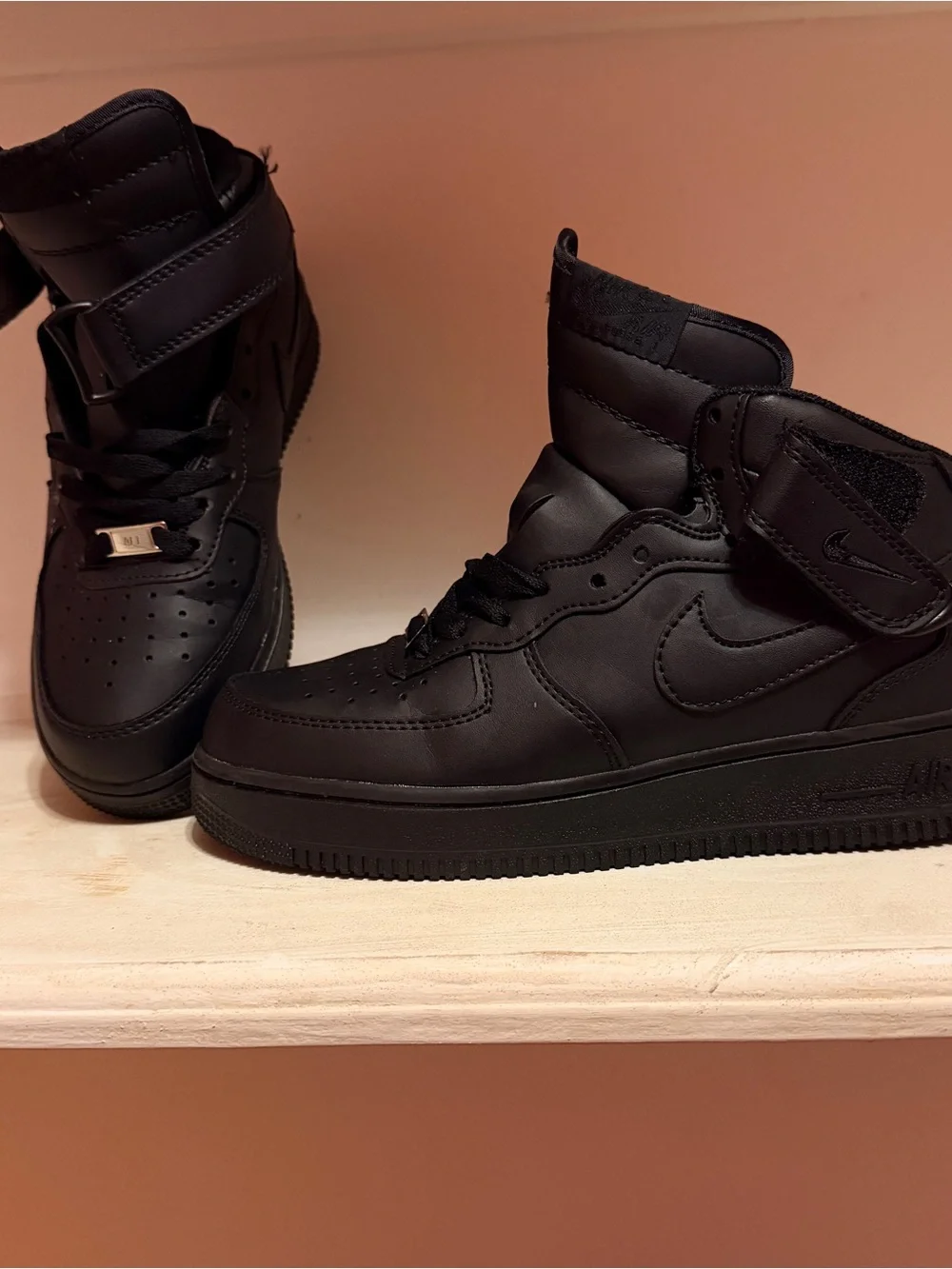 Mens Black High-Top Sneakers with Strap